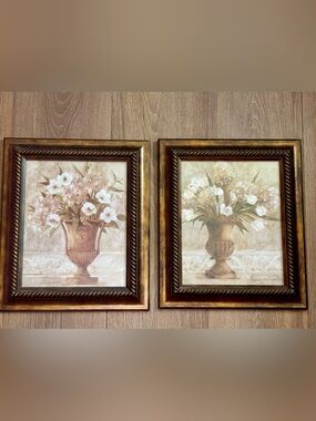 Vintage floral painting set by Carol Robinson Framed- 17” height